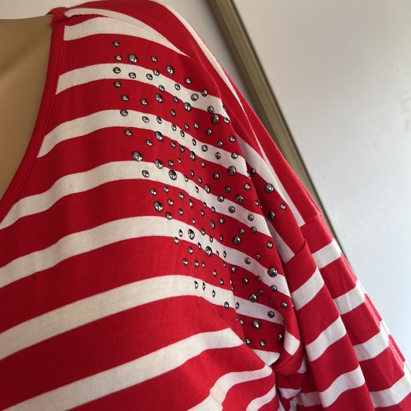 Red and white striped long sleeve top with silver studs - Picture 4 of 7